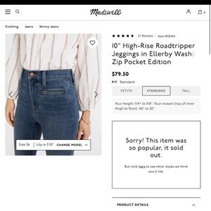 Madewell Roadtripper Jeggings - Size 27